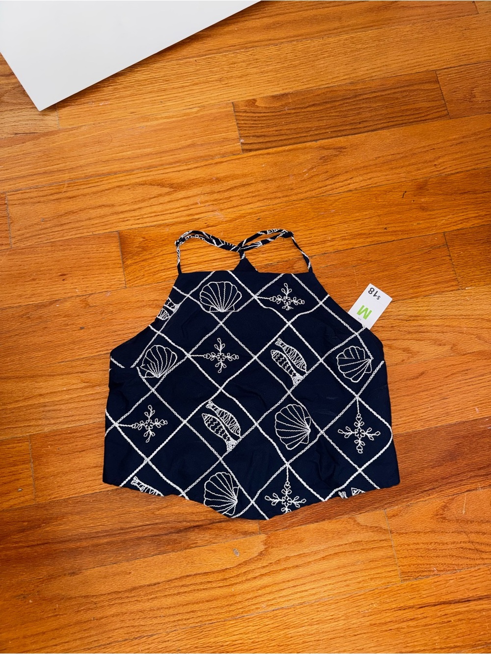 Primark Navy Blue & White Shell-Print Crop Halter Top